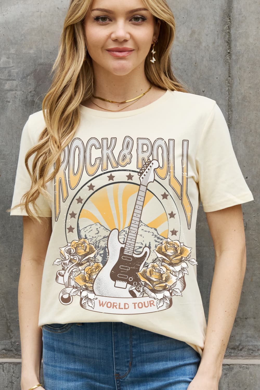 Simply Love Full Size ROCK & ROLL WORLD TOUR Graphic Cotton Tee
