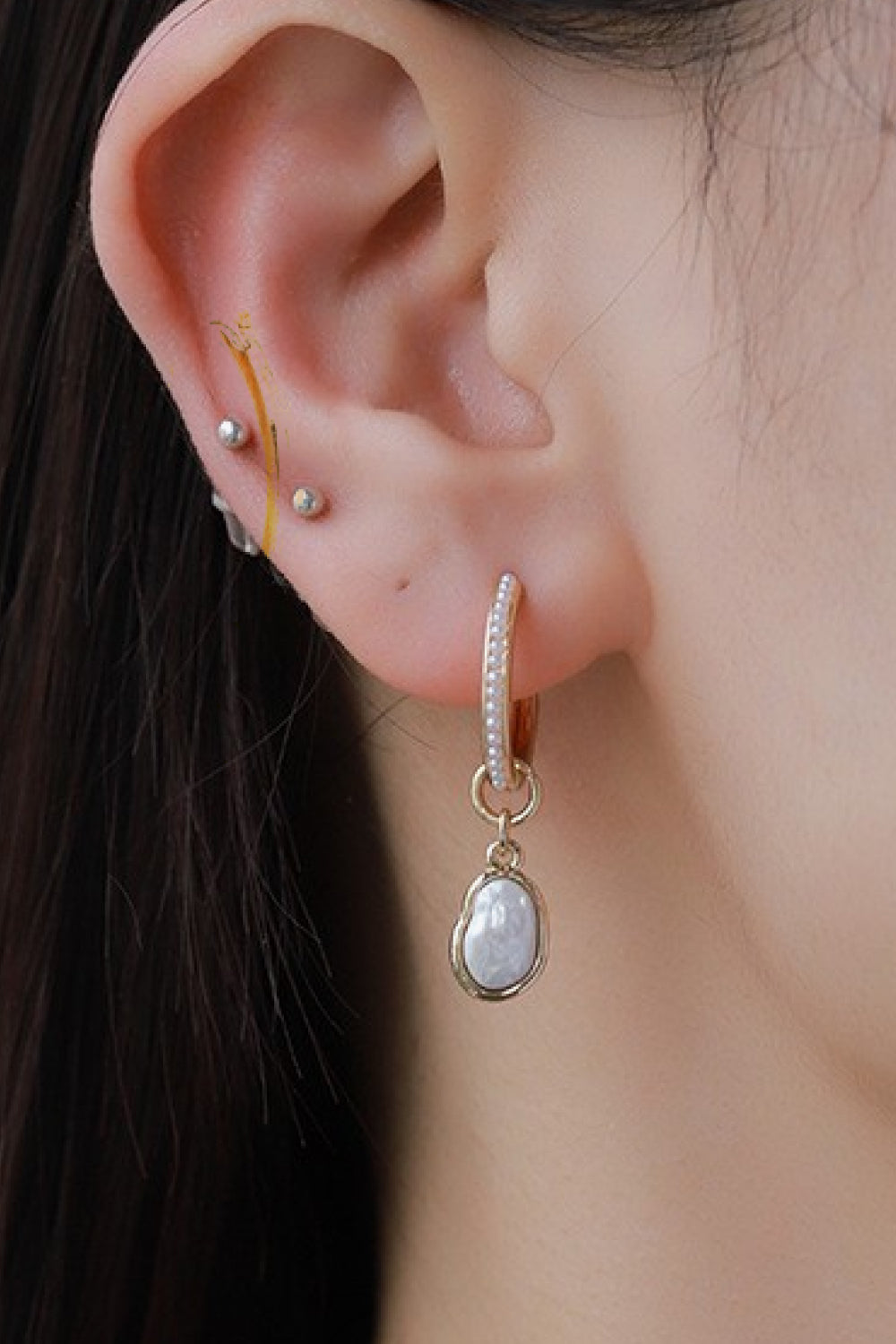 Pearl Huggie Drop Earrings