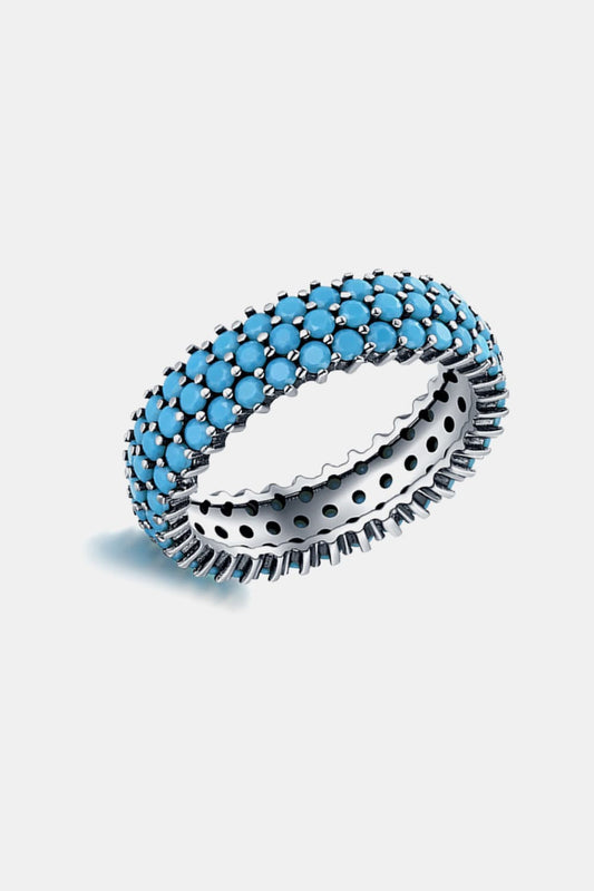 925 Sterling Silver Triple Row Artificial Turquoise Ring